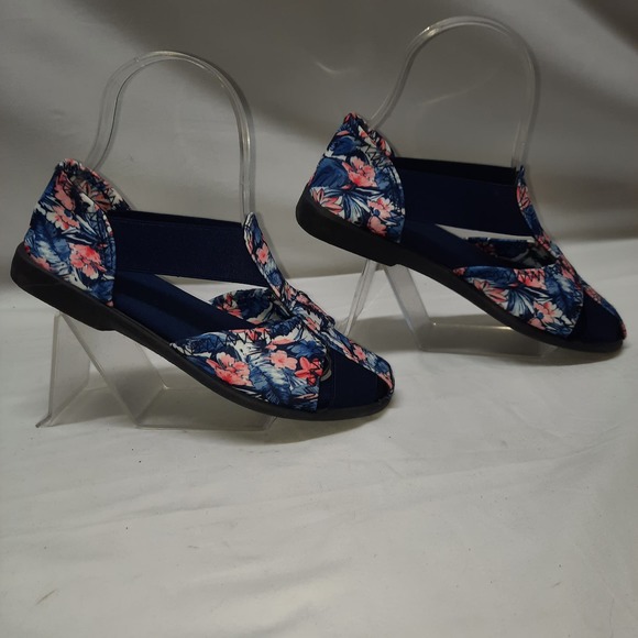 NEW Dr. Leonards Tropical 2 Floral and Navy Slip On comfort flat shoe 6W - Picture 3 of 7